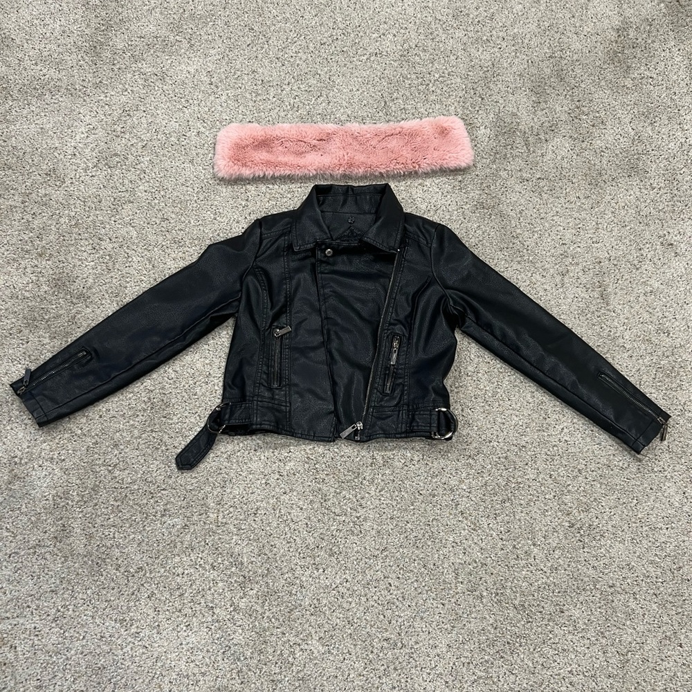 Moto “leather” Jacket - removable pink collar
